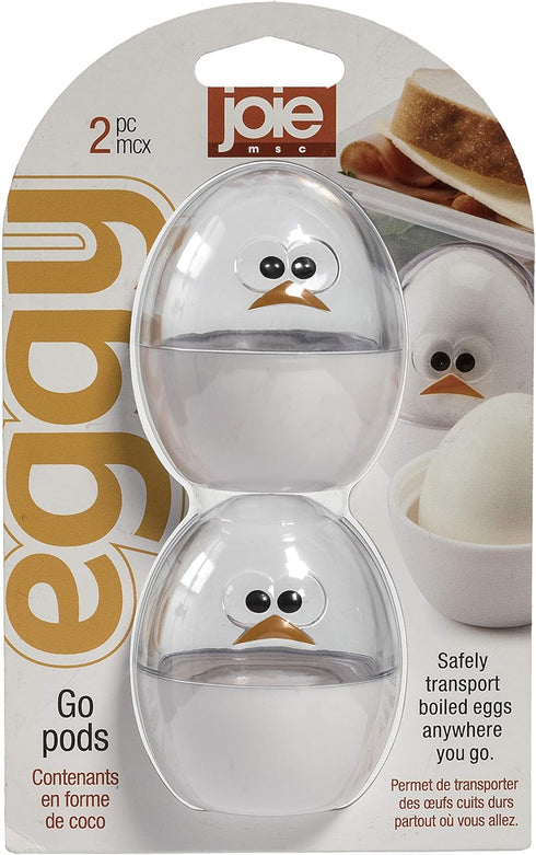 2 Pack Joie Eggy Go Pods, Boiled Egg Holder for Travel or Fridge Storage, Hard Container with Twist On Lid, Compact