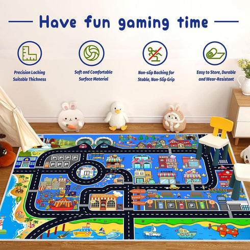 39''x59'' Kids Car Rug Play Mat Carpet for Cars Toys, Educational Road Traffic Carpet Kid Rugs for Playroom Kids Room