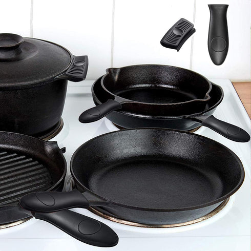 6Pcs Silicone Pot Pan Handle Sleeve, Heat Resistant Covers for Skillets, Pots, Dishwasher Safe (Black)