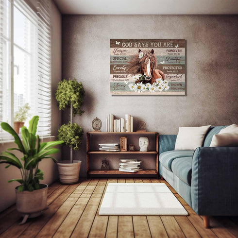 Motivational Horse Decor Wall Art, Farmhouse Daisy Canvas Prints, Framed Modern Artwork for Girls Room, 12"x16"
