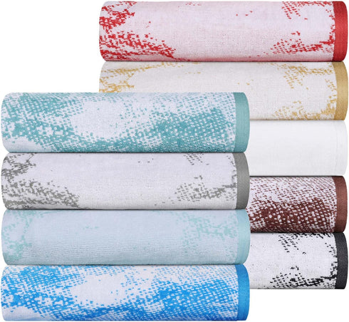 6 Set, Superior Cotton Piece Assorted Solid and Marble Hand Towel Daily Use, Soft, Absorbent, Decorative Bathroom