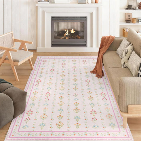 Girls,5x8 Pink Rugs for Bedroom Pink Floral Nursery Rug,Machine Washable Non Slip Carpet for Toddler Kids Room,Living