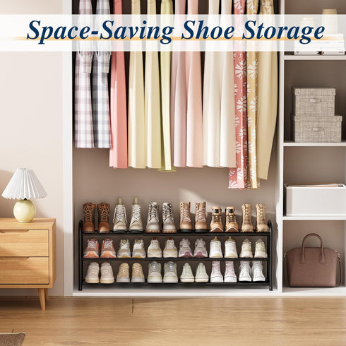 46.5'' 20 Closet, 3-Tier ENJOYBASICS Expandable Shoe Rack, Wide - Pairs Adjustable Shoe Organizer Shelf for Black Metal