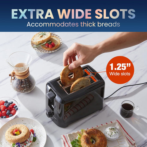 Elite Gourmet ECT1027B Cool Touch Toaster, 2 Slices, 6 Temperature Settings, Extra Wide 1.25" Slots, Black