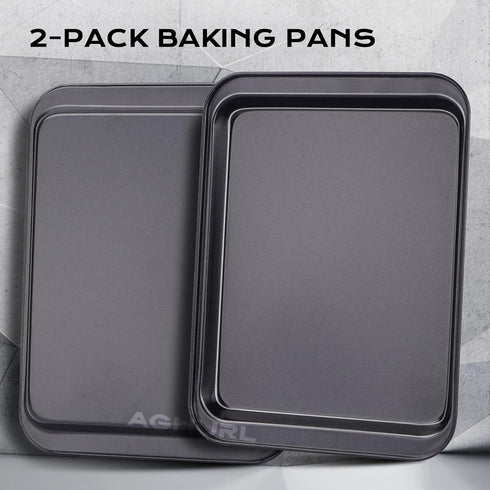 Baking Sheets, Small Nonstick Carbon Steel Cookie Trays, Bakeware Set, 2-Pack, 9.45 x 7.09 Inch