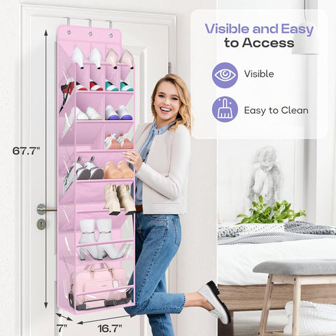 Closet 20 MISSLO Clear Over the Door Shoe Organizer Large Deep Pockets Hanging Shoe Rack for Fit Pairs Shoe Holder