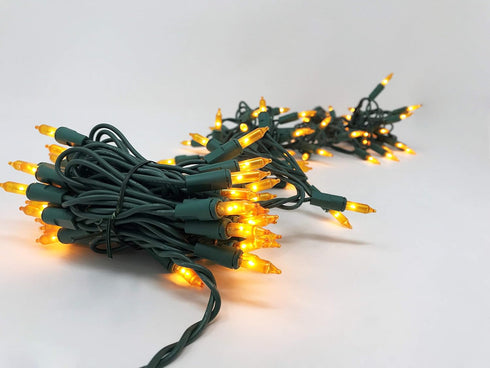 100 18 20 Gold Frost Christmas Lights on a Green Wire String, UL Approved, Indoor and Outdoor Use, Foot of Lighted