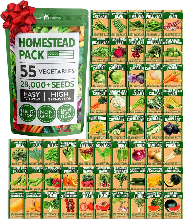 HOME GROWN 55 Vegetable Seeds Pack 28,000+ Non-GMO Heirloom Seeds for Planting