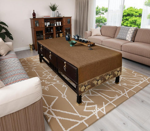 LAVSHOME Dryable(Brown,57" 19.7" Traditional Feature Coffee Table Cover Rectangle with Embroidered Flowers.Coffee Table
