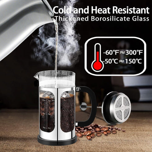 French Press Coffee Maker, 34oz (1 Quart, 5-6 Cup), Heat Resistant Borosilicate Glass, Cold Brew Coffee Tea Pot Gifts