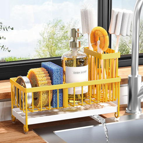 Countertop 304 Cisily Sponge Holder for Kitchen Sink, Sink Caddy Organizer with High Brush Holder, Kitchen Organizers
