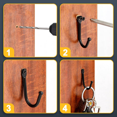 10 Pcs Black Wrought Iron Hooks with Screws, Decorative Colonial Wall Hooks for Keys, Hats, Clothes, Towels