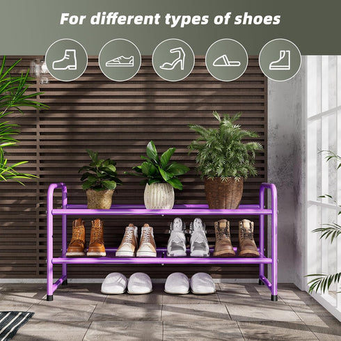 2-Tier Closet 33" SUFAUY Mesh Shoe Rack, Metal Wide Shoe Shelf Heavy Duty, Purple