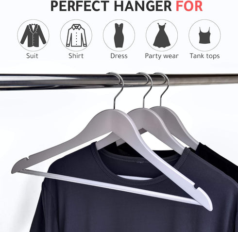 Quality Wooden Hangers Set of 10-Pack - Slightly Curved Solid Wood Coat Hangers with Stylish Chrome Hooks (Gray, 10)