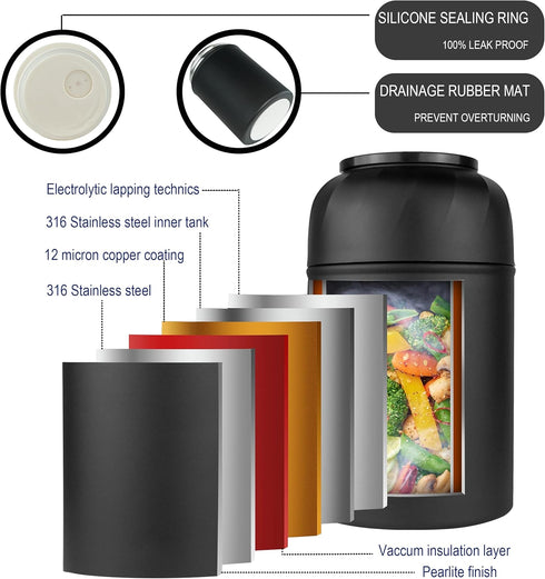 17oz Thermo for Hot Food & Drinks, Thermo Lunch Box, Vacuum Insulated Food Container with Spoon&Drawstring Bag, Soup