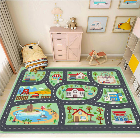 39''x59'' Kids Rug Car Rugs Playmat Carpet for Kids Toy Cars for Playroom Classroom Kids Room, Educational Area Rugs