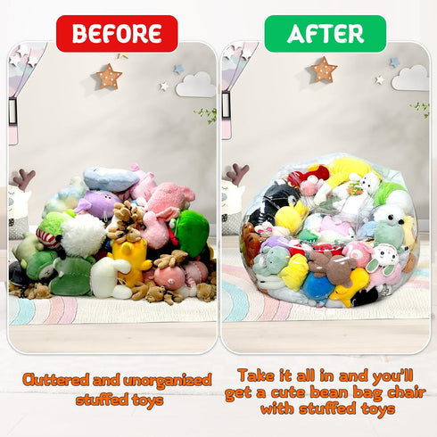 Clear Stuffed Animal Storage Bean Bag Chair Cover for Kids, Extra Large Waterparoof Beanbag Chair Cover with Zipper
