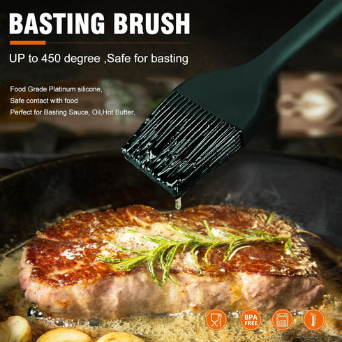 Walfos Silicone Basting Pastry Brush Set, 2 Pcs in Ink Green, Perfect for BBQ Grill Kitchen Cooking