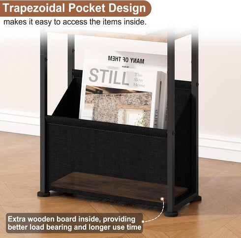 3 Yusong Narrow Side Table for Small Spaces, Skinny End Table with Storage Basket, Tier Slim Sofa Couch Bedside Table