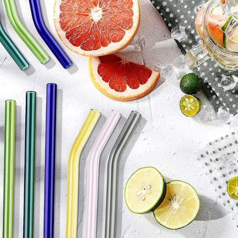 8 Pcs Reusable Glass Straws - Eco-friendly 8"x8mm Drinking Straws for Smoothies, Milkshakes, Multi-Color Mixed