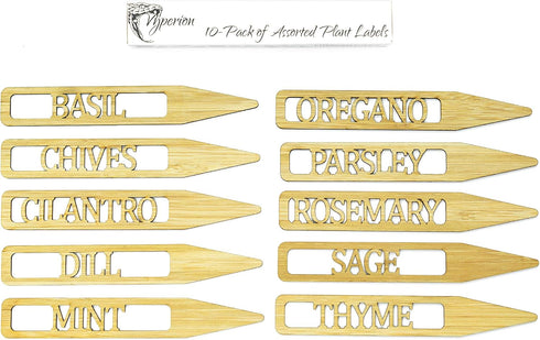 Vyperion Bamboo Plant Labels | Laser Cut 6" x 1" Weatherproof Plant Markers,