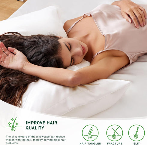 Love's cabin Satin Pillowcase for Hair and Skin, Queen Size Set of 2, Ivory, Satin Cooling Pillow Cover