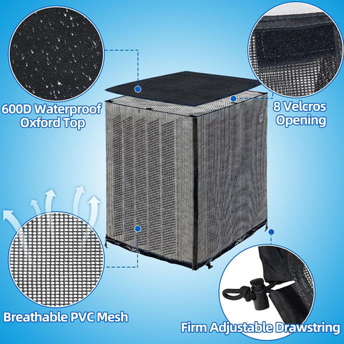 Qualward Full Mesh Central Air Conditioner Cover with Detachable Waterproof Top, 32×32×36 Inch
