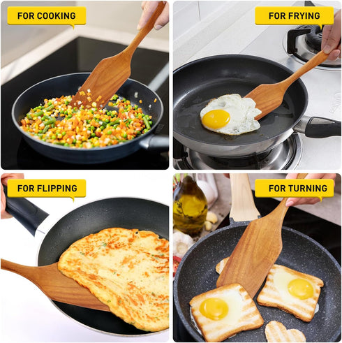 Teak Wooden Spatula for Cooking Wok Spatula Kitchen Turner for Mixing, Scraping, Baking Spatula Best Non Stick Wood Cooking Utensil Angled Flat Spatula Egg Flipper Spatula Scraper Fish Spatula Turner by Ayiaren