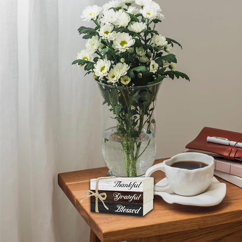 Ycyfckdr (L76) Decorative Books For Home Decor, Wood Book Stack For Table Decor, Thankful Grateful Blessed Decoration