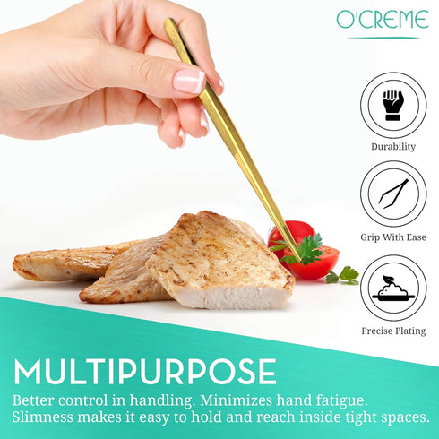 O'Creme 12 Inch Stainless Steel Precision Kitchen Culinary Tweezer Tongs Silver.