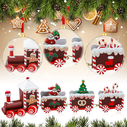 Yulejo Christmas Train Painted Wooden Christmas Decoration Mini Christmas Tree Train Christmas Decorations Wood Train