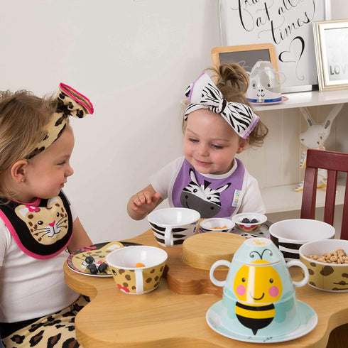 Pavilion Gift Company Izzy and Owie Four Piece Stackable Dinner Set, Leopard