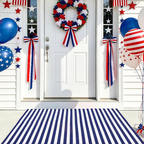 4th 27.5"x43" Summer 27.5"x43") CAINANEL Blue and White Striped Rug of July Door Mat Front Porch Rug Independence Day