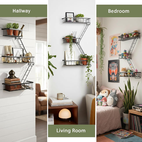 2.5 SweetSage Fire Escape Wall Shelf, Modern City Corner Wall Decorative Action Figure Metal Display with Mini Shelf