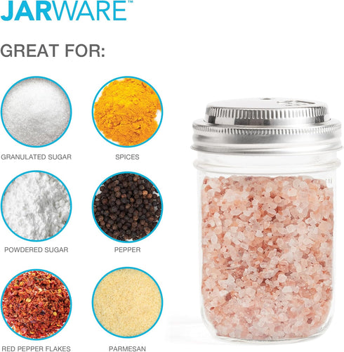 Jarware Stainless Steel Spice Shaker, Wide Mouth Mason Jar Spice Lid