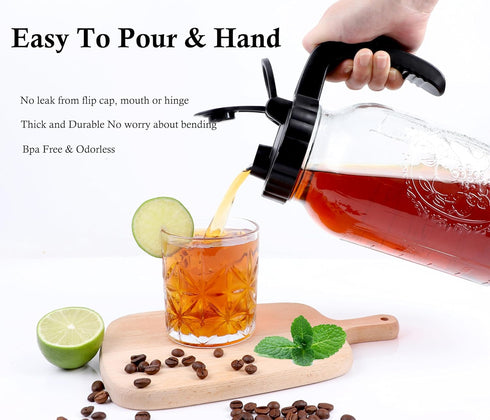 Cold Brew Coffee Maker Pitcher, 2 Quart Glass Mason Jar with Spout Lid Filter, Heavy Duty Handle, Airtight & Leak-Proof