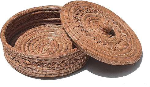 Authentic Mexican Tortilla Warmer Basket - Handwoven Pine Needle with Handloomed Cloth (Natural 7" w cloth)