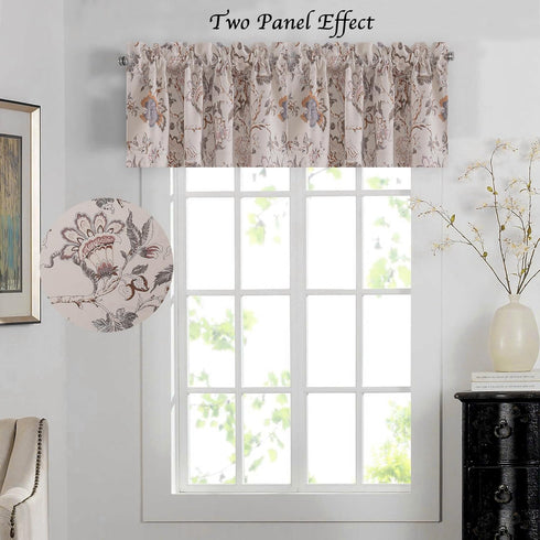 Blackout Curtain Valances for Kitchen Window/Living Room/Bathroom, 52" W x 18" L, Floral in Sage and Brown