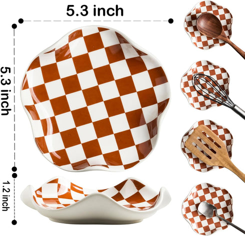 Spoon Rest for Stove Top, Checkered Coffee Spoon Rest, Ceramic Spoon Holder for Kitchen Counter Cooking Utensil Rest, Modern Farmhouse Kitchen DéCor