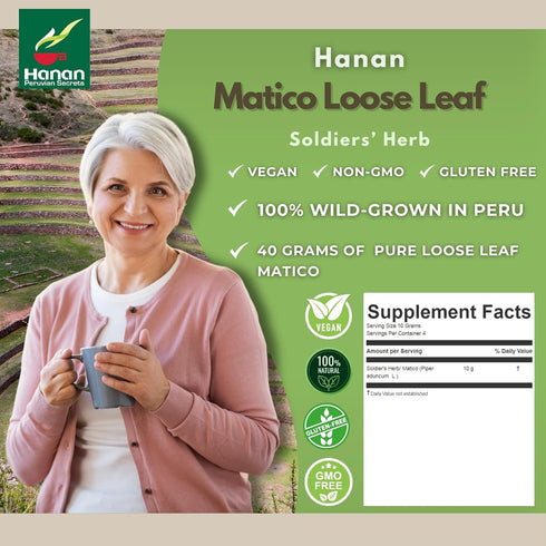 40g (1.4oz) Hanan Te de Matico - Matico Loose Leaf Tea Soldiers Herb, Spiked Pepper, Natural Herbal Tea from Peru