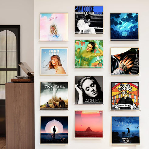 12 Pack 12-Inch Album Laurensory Vinyl Record Shelf Wall Mount, Clear Acrylic Storage Holder, Floating Display Shelves