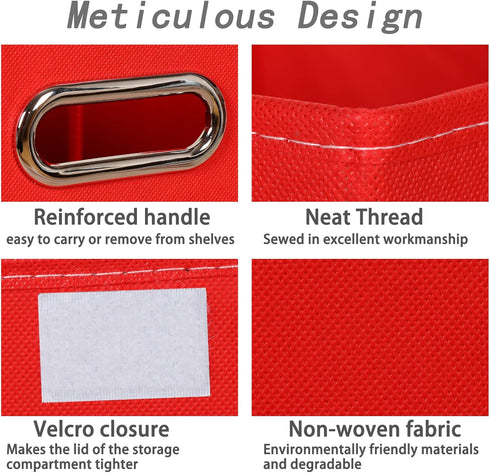 Closet Organizers Fabric Storage Bins with Lids - 3 Pack Collapsible Cube Storage Organizer Basket with Handles (Red)