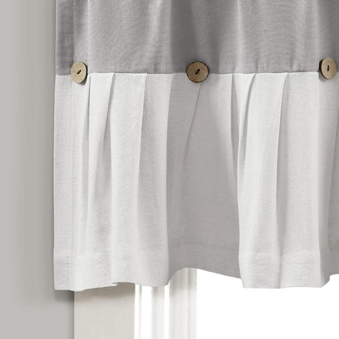 Lush Decor Linen Button Farmhouse Valance, 52" W x 18" L, Gray & White - Rustic Kitchen Valance For Windows - Pleated Color Block Design With Coconut Husk Button Detail - Kitchen Curtains Valance by Lush Decor