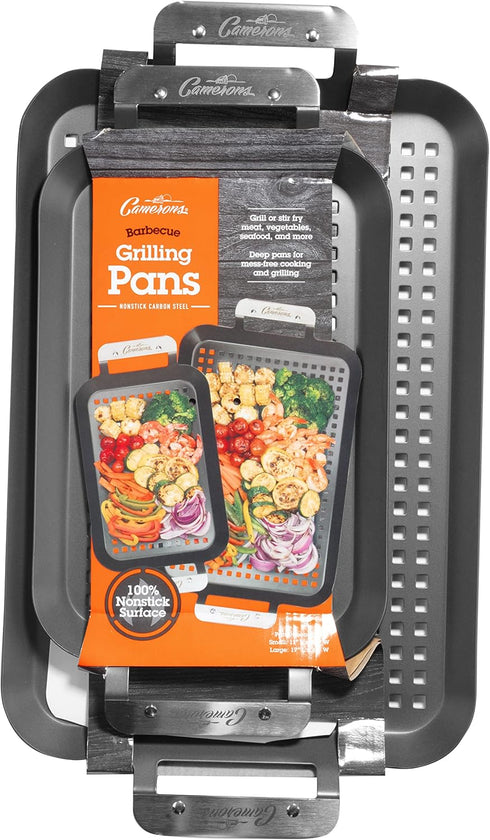 Camerons BBQ Grill Topper Grilling Pans, Set of 2, Non-Stick Barbecue Trays for Indoor Outdoor Use