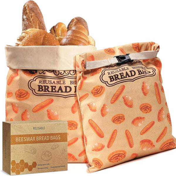 2 Pack Beeswax Bread Bags for Sourdough Homemade Bread, XL Cotton Lining