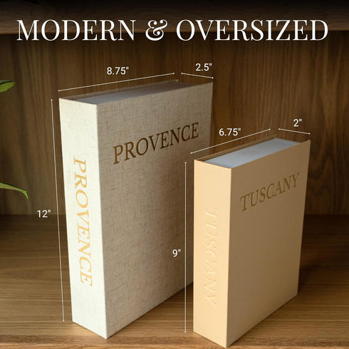 Flaxen Set (Set 2, Decorative Books for Home Decor Faux Book Storage Box with Magnetic Closure & Linen Cover Coffee