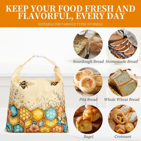 Ronxzas 2 Pack Beeswax Bread Bags for Homemade Sourdough, Reusable Natural Cotton Large Bees Wax Bag Food Storage Bags