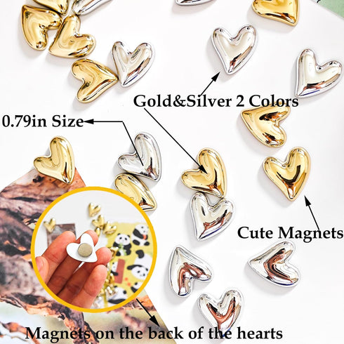 20PCS Gold Refrigerator Magnets, Cute Love Heart Decorative Magnets for Home Kitchen Office Whiteboard