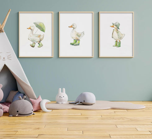 Generic 3Pcs Set 3 Baby Animal Nursery Wall Art Funny Green Rain Gear Duck Painting Picture Wall Decor This of Happy