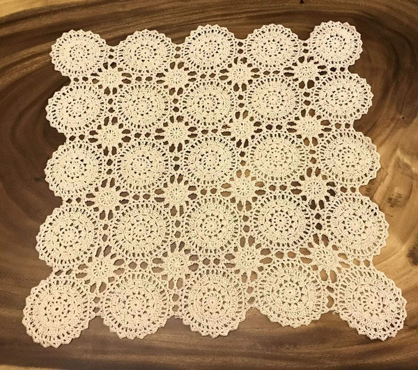 Beige Handmade Crochet Cotton Table Cloth, Lace Doilies Square Tablecloths, 24 Inches